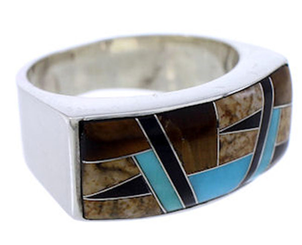 Multicolor Inlay Genuine Sterling Silver Ring Size 7-3/4 AS41328